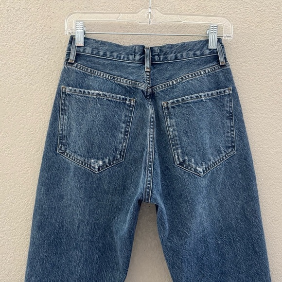 Agolde Riley Jeans 25 Denim Blue High Crop Straight Raw Hem Button Fly Classic - Picture 9 of 12